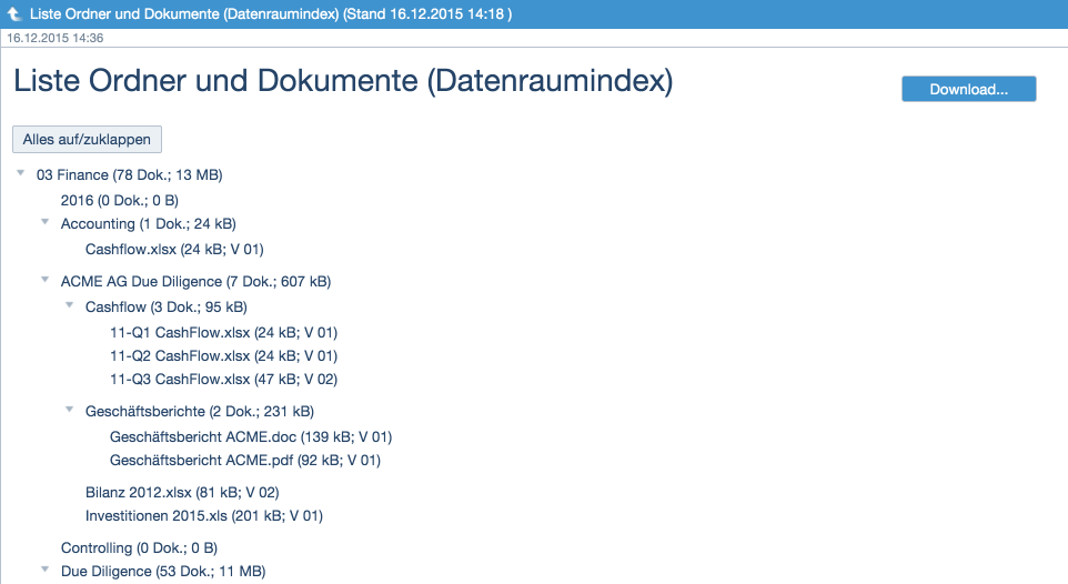 Screenshot der Liste Ordner und Dokumente in netfiles